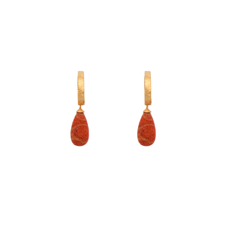 Huggie Hoop Coral Drop Earrings 24K Fair Trade Gold Vermeil