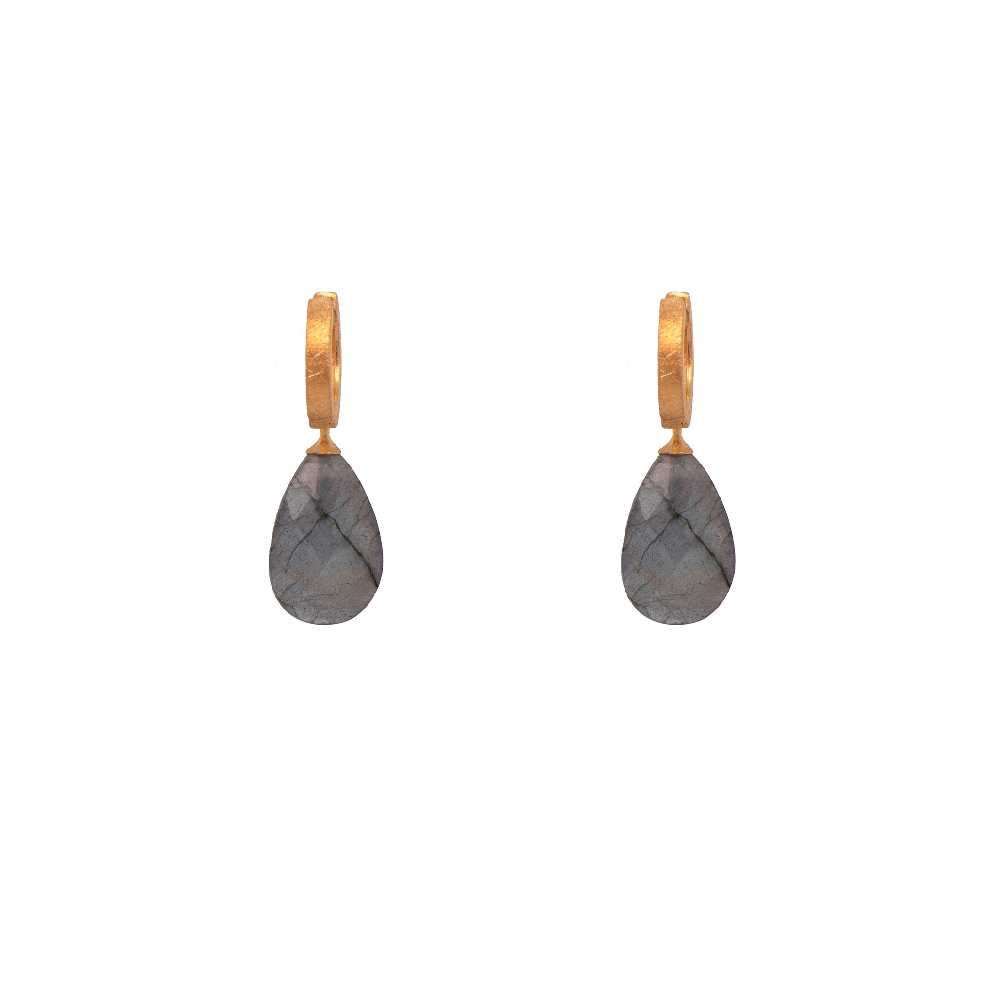 Labradorite Faceted Drop Huggie Hoop Earrings 24K Fair Trade Gold Vermeil
