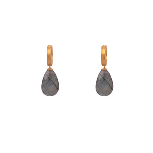Labradorite Faceted Drop Huggie Hoop Earrings 24K Fair Trade Gold Vermeil