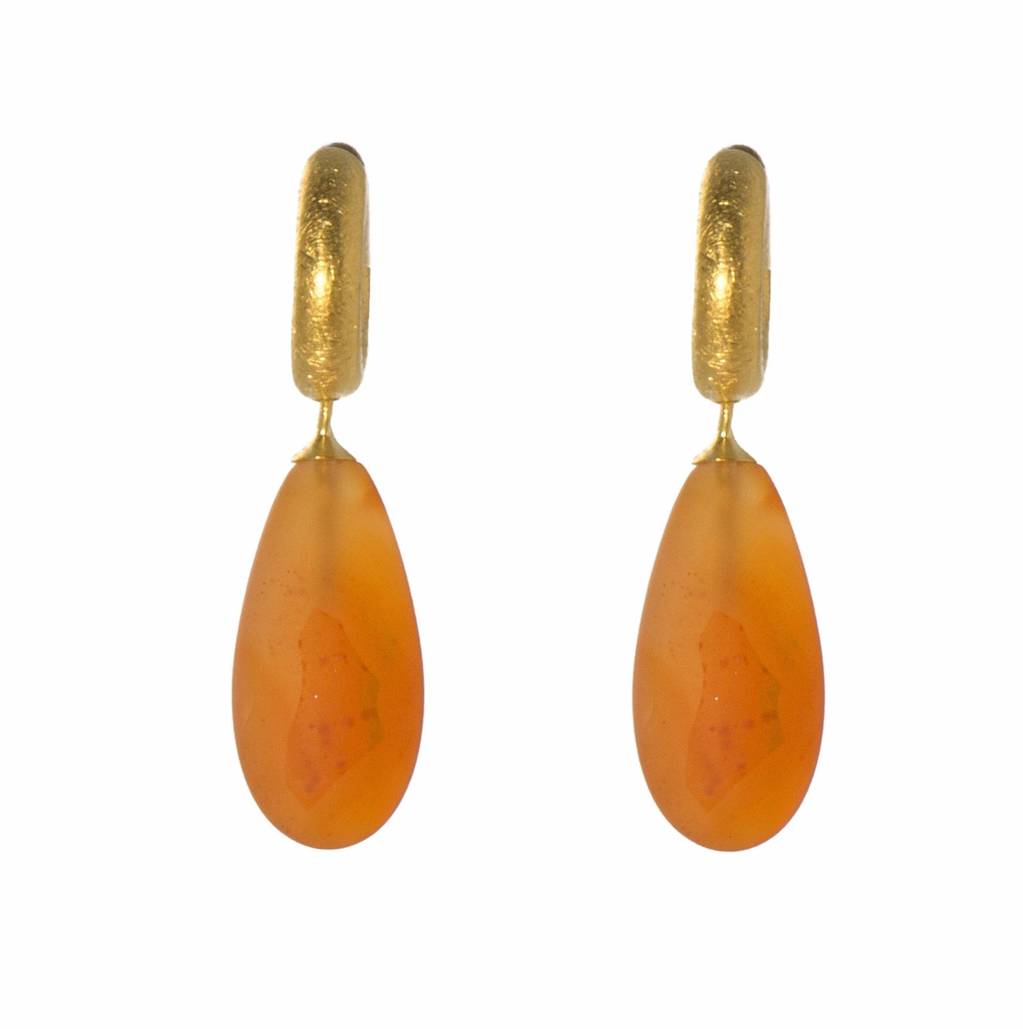 MATTE CARNELIAN EARRINGS FAIR TRADE 24K GOLD VERMEIL - Joyla Jewelry