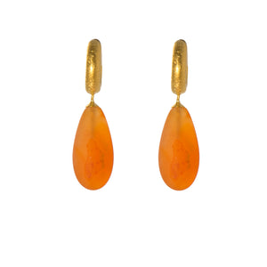 Carnelian Matte Drop Huggie Hoop Earrings 24K Fair Trade Gold Vermeil