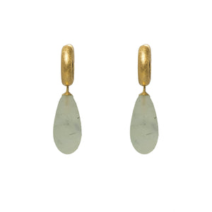 HUGGIE HOOP EARRINGS WITH A MATTE PREHNITE DROP FAIR TRADE 24K GOLD VERMEIL - Joyla Jewelry