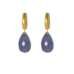 HUGGIE HOOP EARRINGS WITH A FACETED TANZANITE DROP FAIR TRADE 24K GOLD VERMEIL - Joyla Jewelry