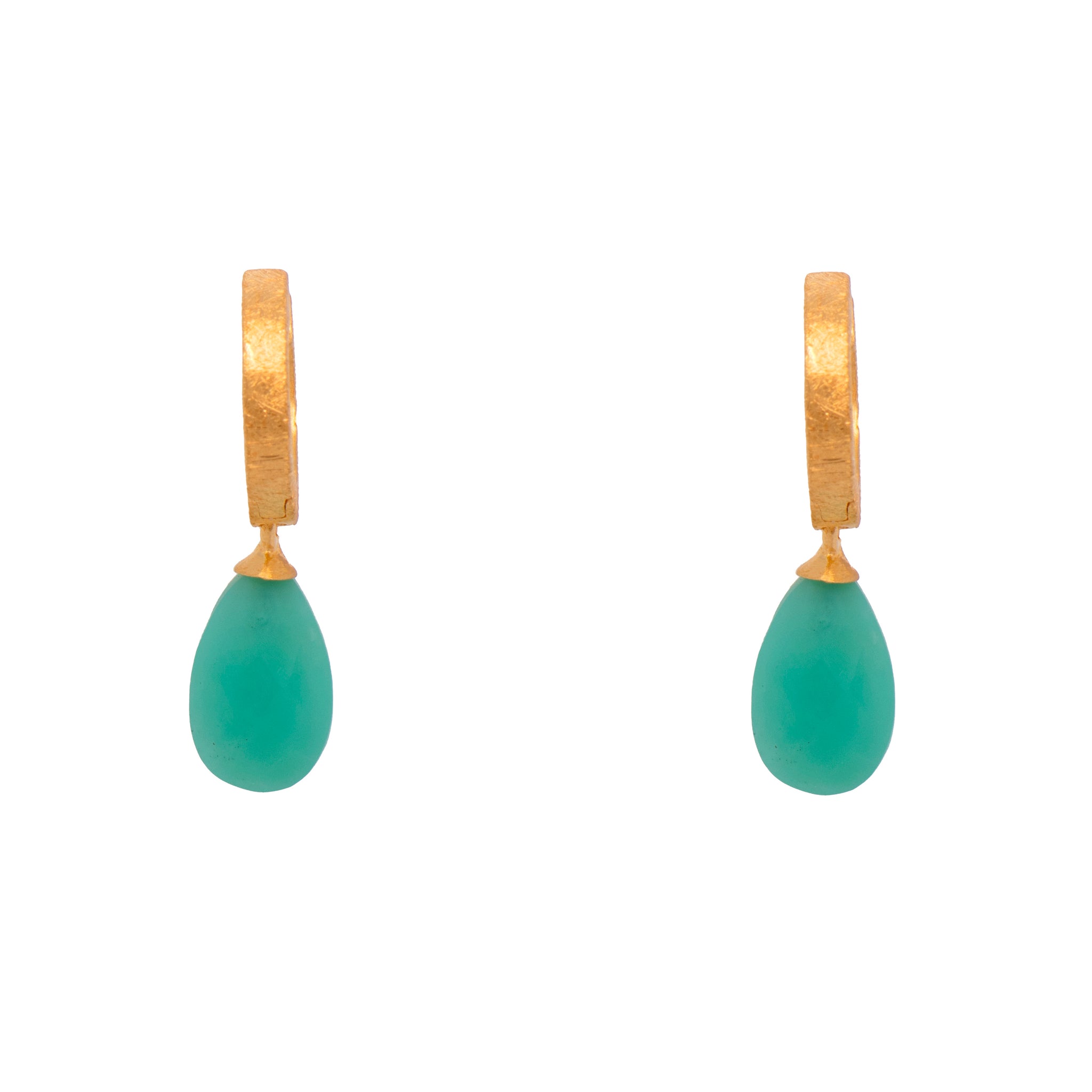 Chrysoprase Faceted Drop Huggie Hoop Earrings 24K Fair Trade Gold Vermeil