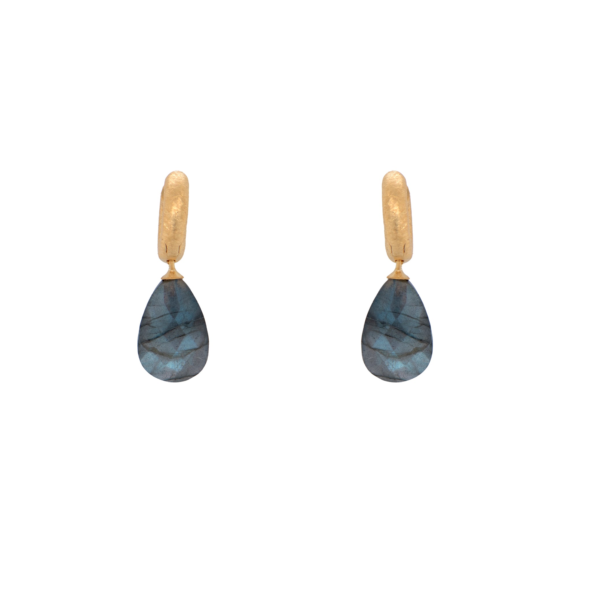 Labradorite Faceted Drop Huggie Hoop Earrings 24K Fair Trade Gold Vermeil