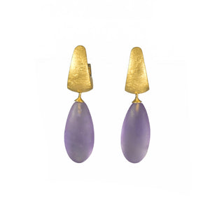 HUGGIE EARRINGS WITH A  MATTE AMETHYST DROP FAIR TRADE 24K GOLD VERMEIL - Joyla Jewelry