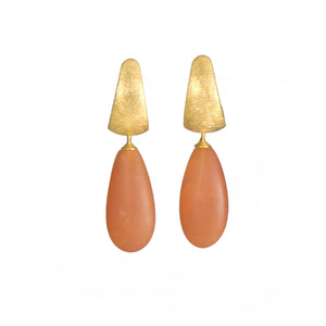 HUGGIE  EARRINGS WITH A MATTE CARNELIAN DROP FAIR TRADE 24K GOLD VERMEIL - Joyla Jewelry