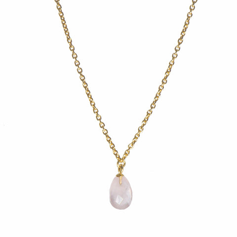 FACETED ROSE QUARTZ DROP NECKLACE FAIR TRADE 24K GOLD VERMEIL - Joyla Jewelry