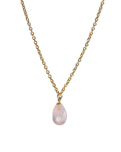 Peach Moonstone Faceted Drop Pendant Necklace 24K Fair Trade Gold Vermeil