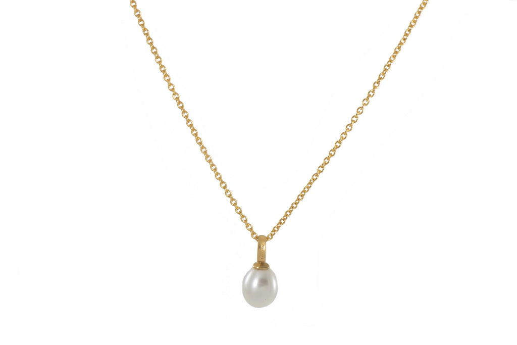 Child's Single Pearl Drop Necklace in 14k White Gold | Lee Michaels Fine  Jewelry