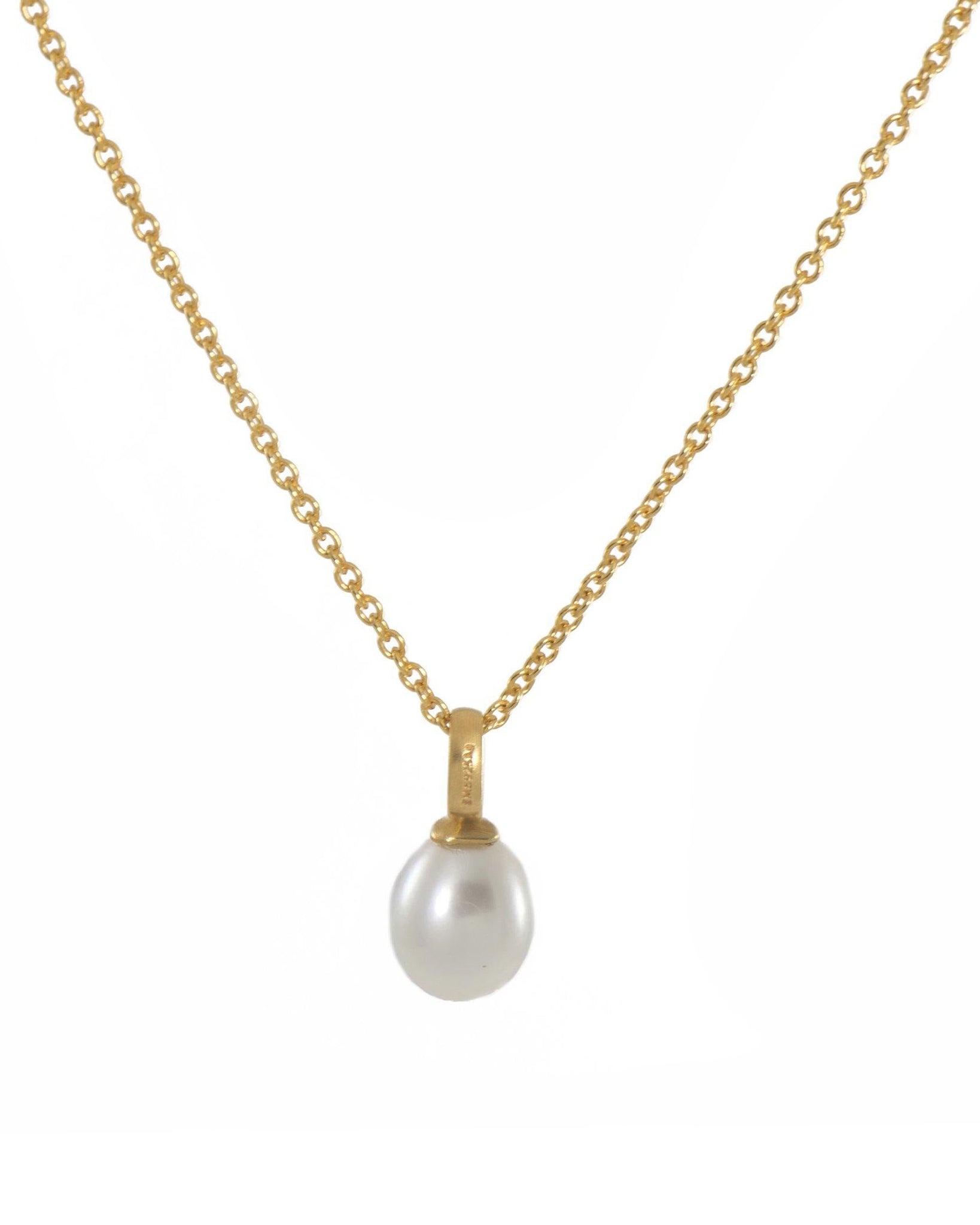 White Pearl Drop Necklace  28" 24K Fair Trade Gold Vermeil