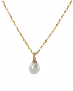 White Pearl Drop Necklace  28" 24K Fair Trade Gold Vermeil