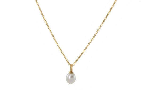 WHITE PEARL DROP NECKLACE FAIR TRADE 24K GOLD VERMEIL 28" - Joyla Jewelry