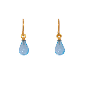 French Wire Earrings Blue Topaz Faceted Briolette 24K Fair Trade Gold Vermeil