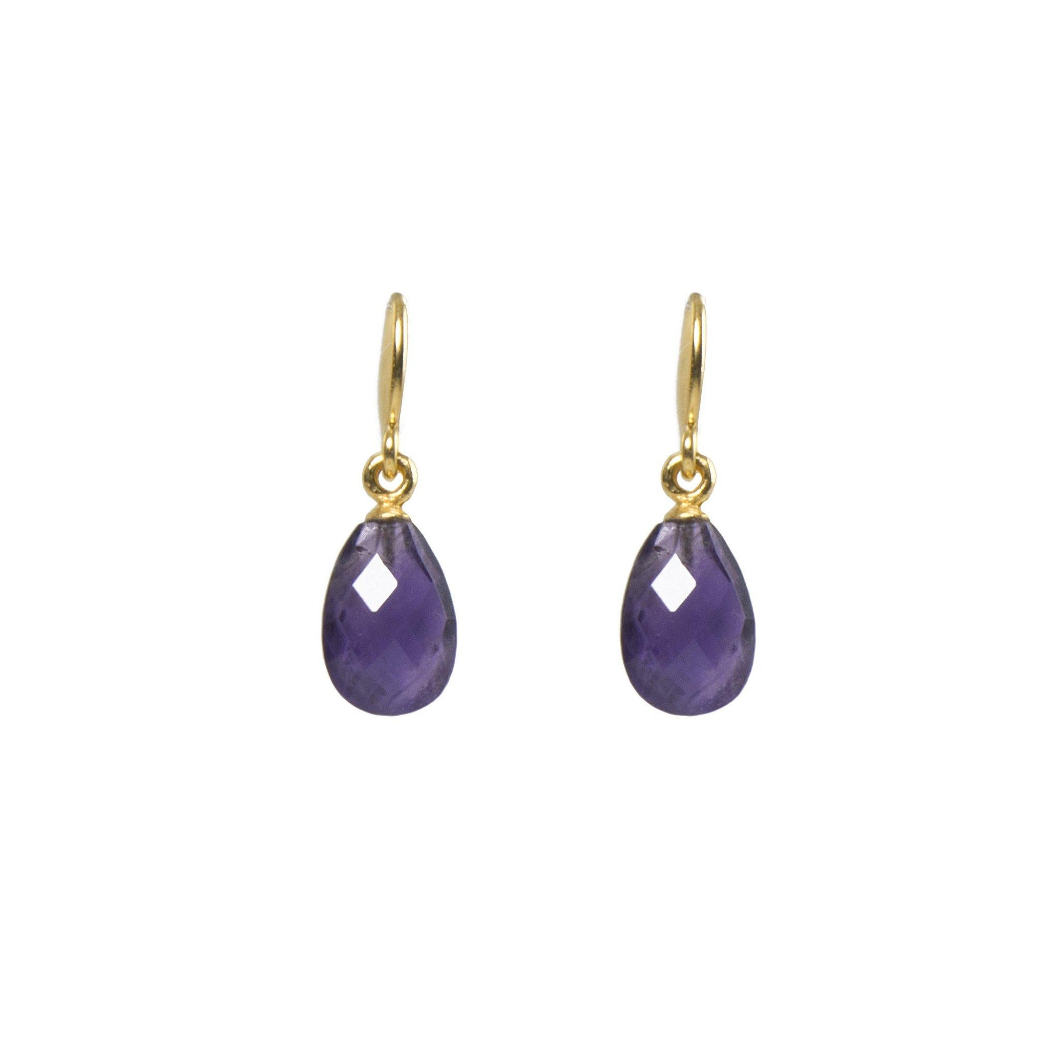 FACETED AMETHYST FRENCH WIRE EARRINGS FAIR TRADE 24K GOLD VERMEIL - Joyla Jewelry