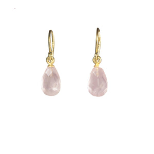 FACETED ROSE QUARTZ FRENCH WIRE EARRINGS FAIR TRADE 24K GOLD VERMEIL - Joyla Jewelry