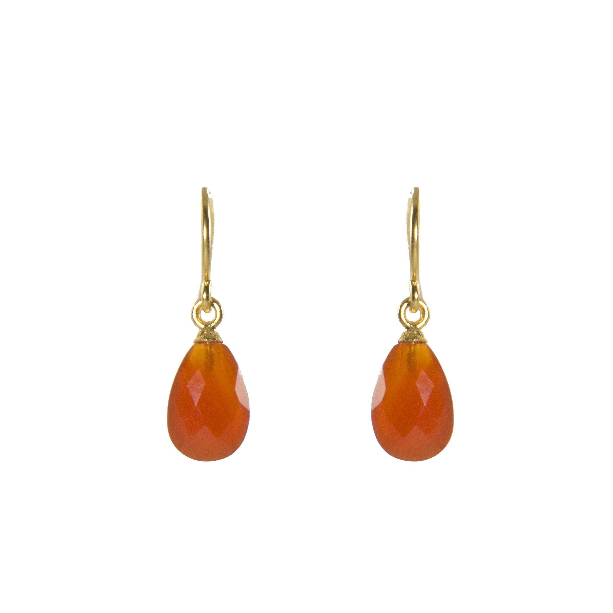 FACETED CARNELIAN FRENCH WIRE EARRINGS FAIR TRADE 24K GOLD VERMEIL - Joyla Jewelry