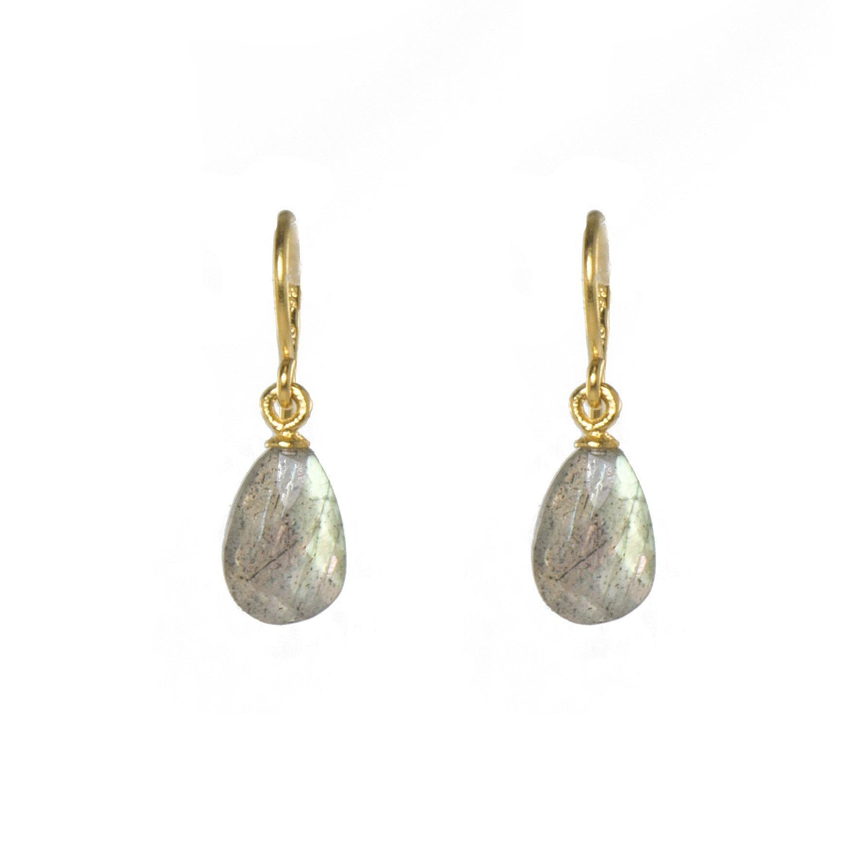 FACETED LABRADORITE FRENCH WIRE EARRINGS FAIR TRADE 24K GOLD VERMEIL - Joyla Jewelry