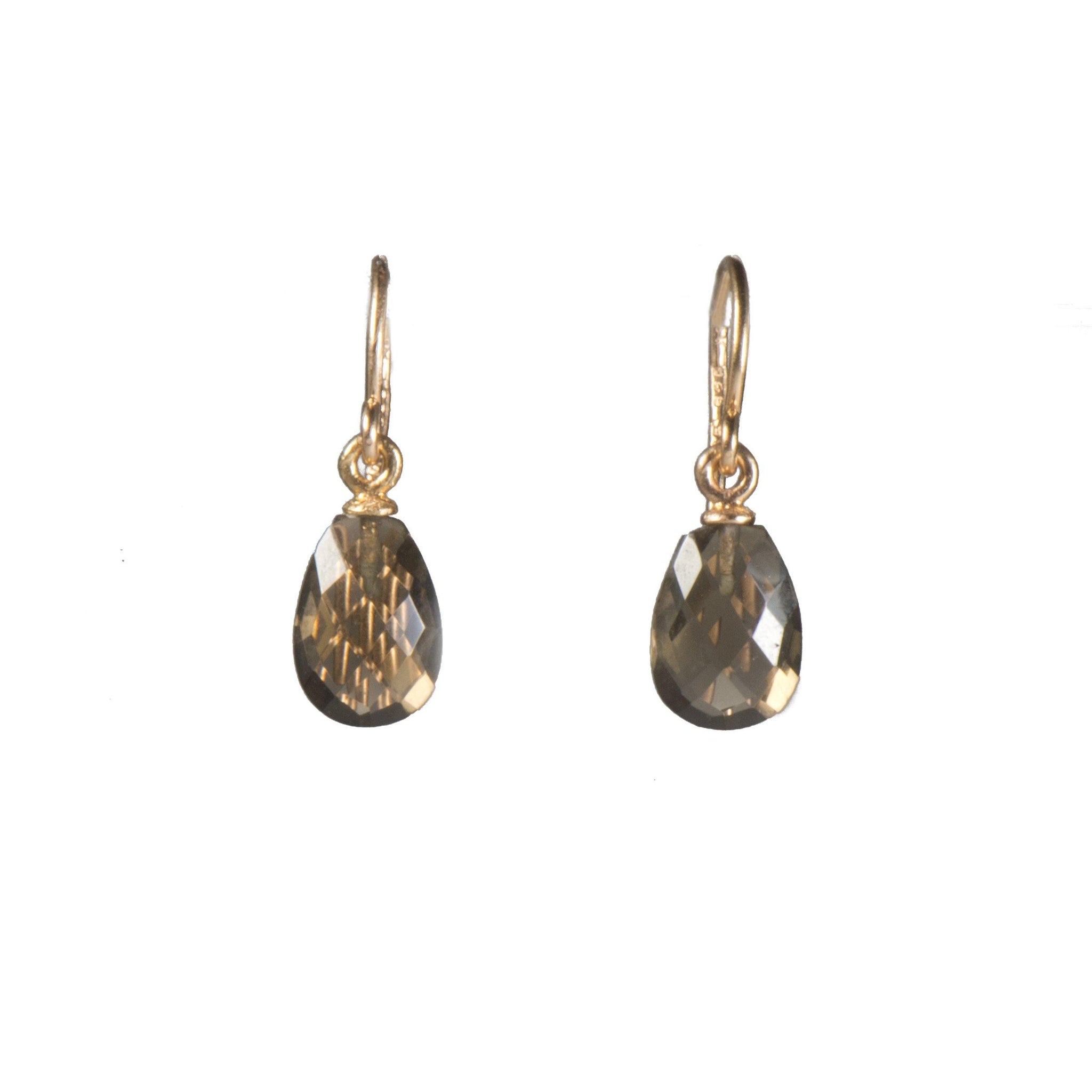 FACETED SMOKY QUARTZ FRENCH WIRE EARRINGS FAIR TRADE 24K GOLD VERMEIL - Joyla Jewelry