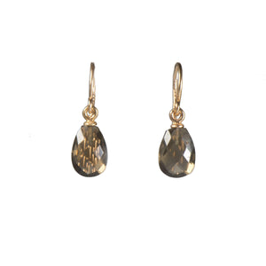 FACETED SMOKY QUARTZ FRENCH WIRE EARRINGS FAIR TRADE 24K GOLD VERMEIL - Joyla Jewelry