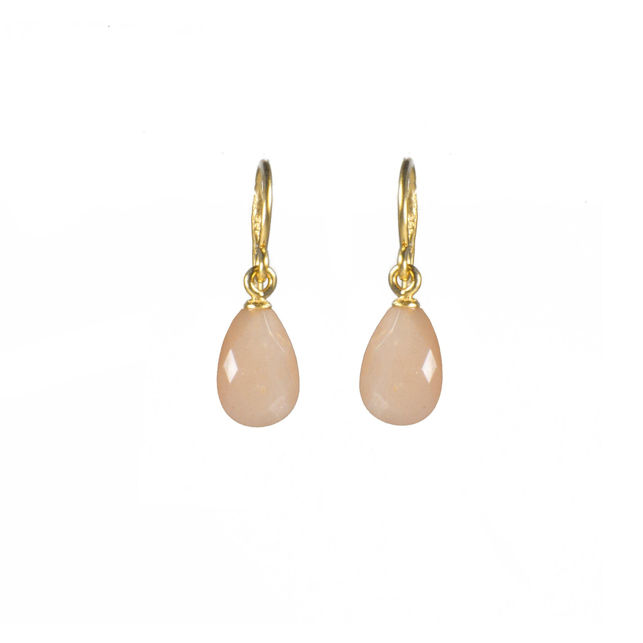 FACETED PEACH MOONSTONE FRENCH WIRE EARRINGS FAIR TRADE 24K GOLD VERMEIL - Joyla Jewelry