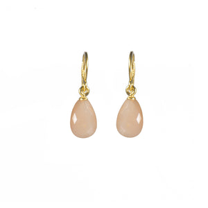 FACETED PEACH MOONSTONE FRENCH WIRE EARRINGS FAIR TRADE 24K GOLD VERMEIL - Joyla Jewelry