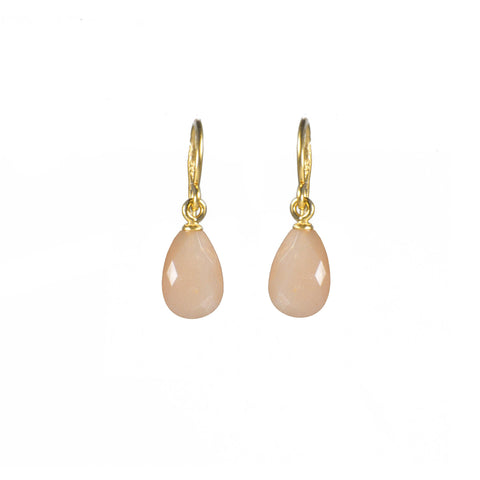 FACETED PEACH MOONSTONE FRENCH WIRE EARRINGS FAIR TRADE 24K GOLD VERMEIL - Joyla Jewelry