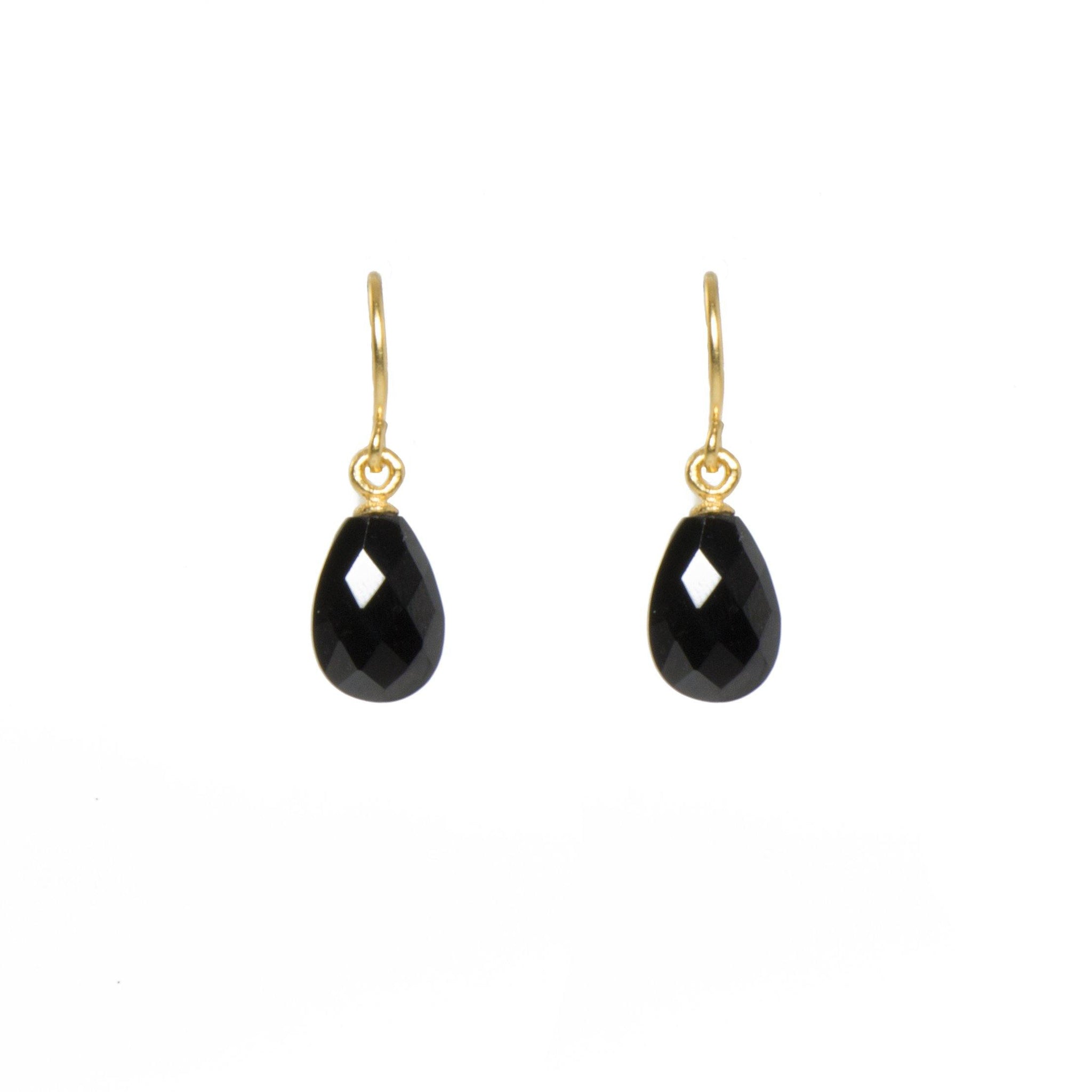 FACETED BLACK SPINEL FRENCH WIRE EARRINGS FAIR TRADE 24K GOLD VERMEIL - Joyla Jewelry