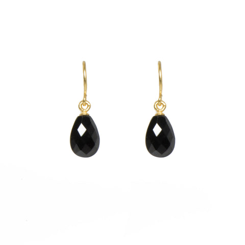 FACETED BLACK SPINEL FRENCH WIRE EARRINGS FAIR TRADE 24K GOLD VERMEIL - Joyla Jewelry