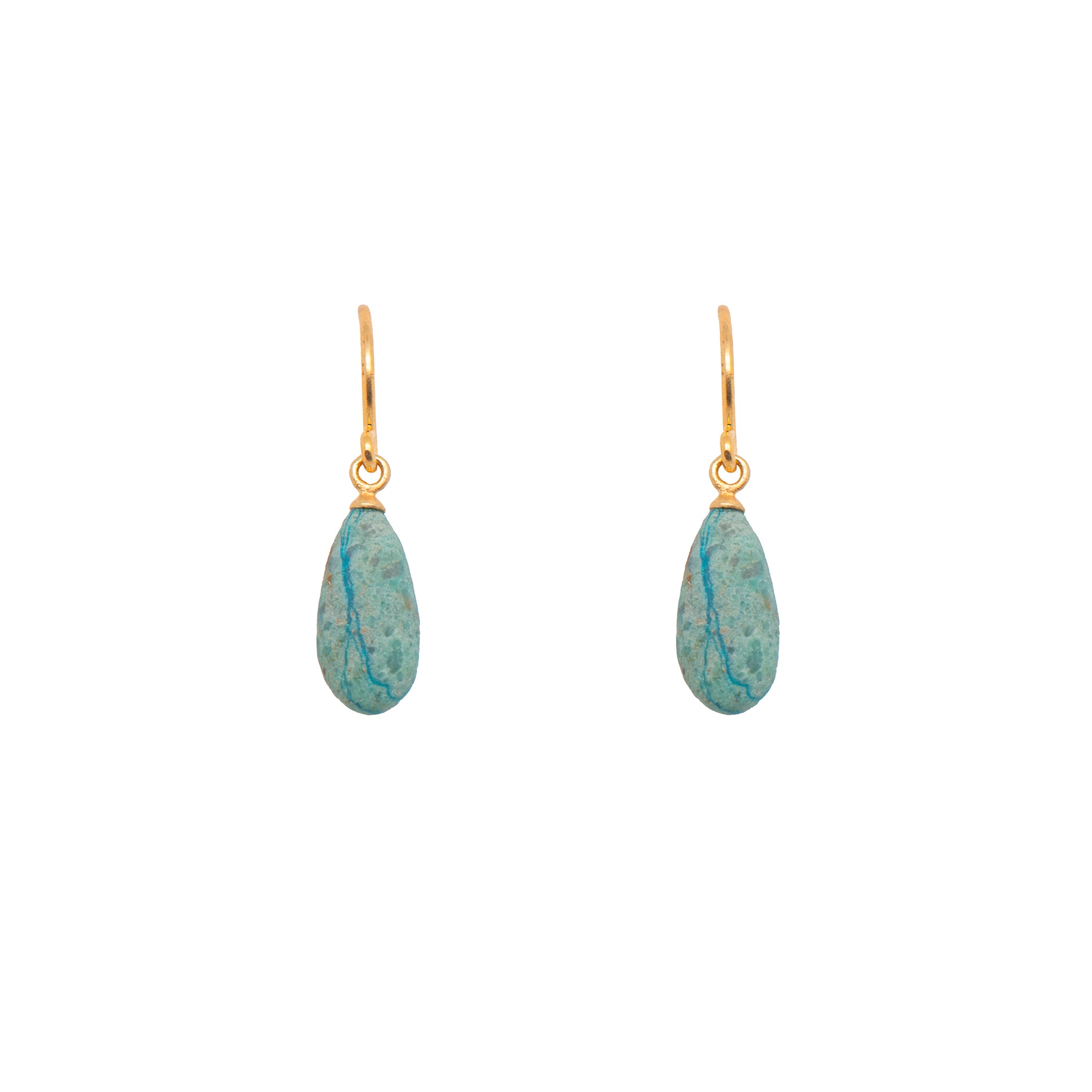 Chrysocolla French Wire Earrings Fair Trade 24K Gold Vermeil