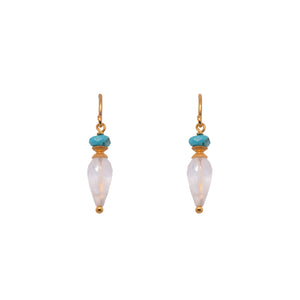 French Wire Earrings Turquoise and Rainbow Moonstone Faceted 24K Fair Trade Gold Vermeil