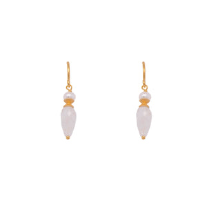 French Wire Earrings White Pearl and Rainbow Moonstone Faceted 24K Fair Trade Gold Vermeil