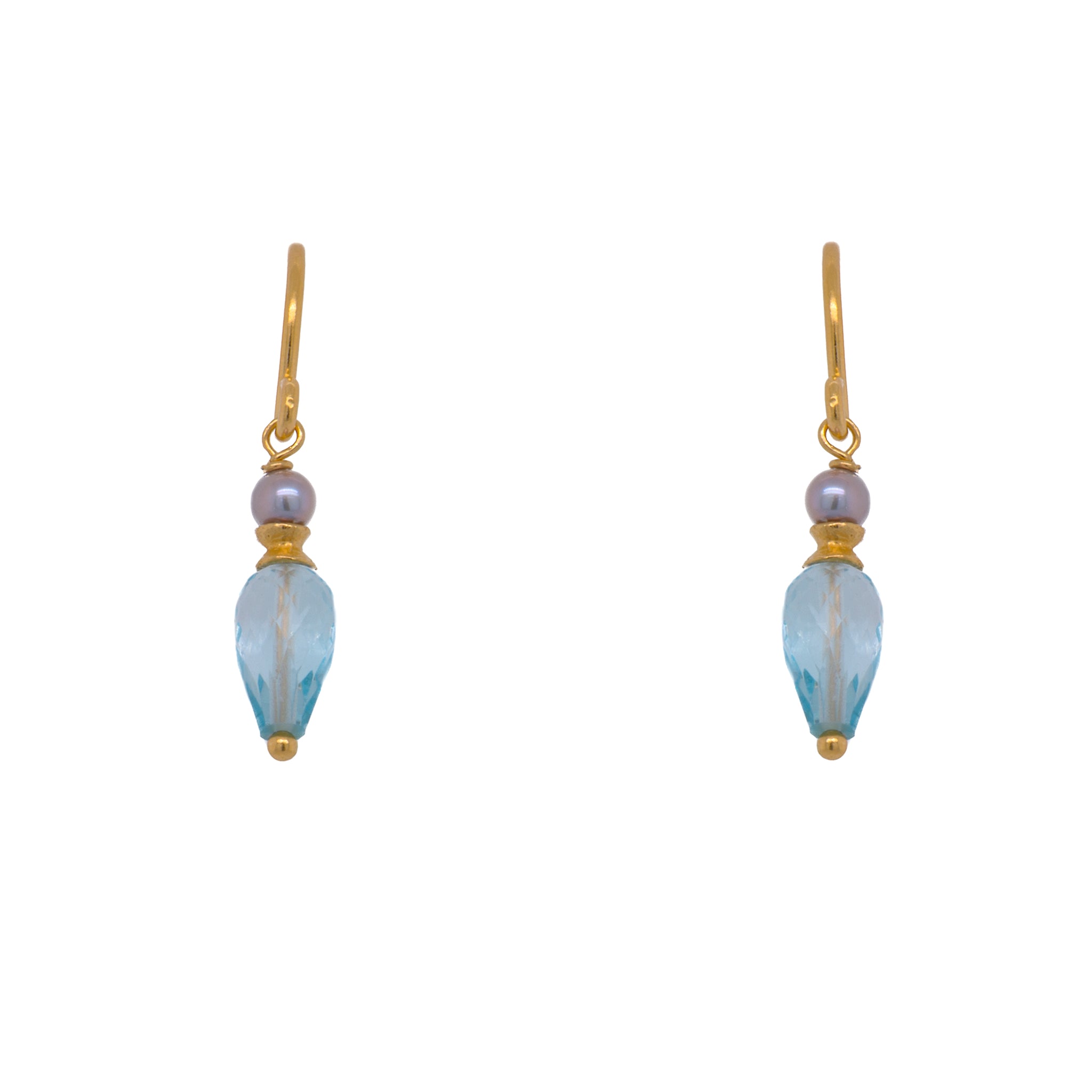Grey Pearl Sky Blue Topaz Earrings 24K Fair Trade Gold Vermeil