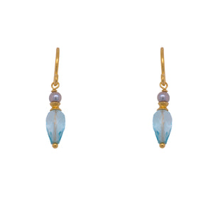 Grey Pearl Sky Blue Topaz Earrings 24K Fair Trade Gold Vermeil