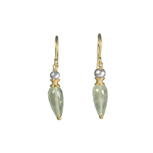 GREY PEARL AND FACETED PREHNITE FRENCH WIRE EARRINGS FAIR TRADE 24K GOLD VERMEIL - Joyla Jewelry