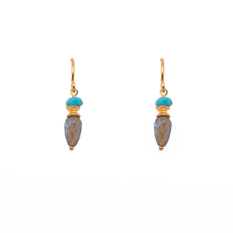 Labradorite and Turquoise Earrings 24K Fair Trade Gold Vermeil