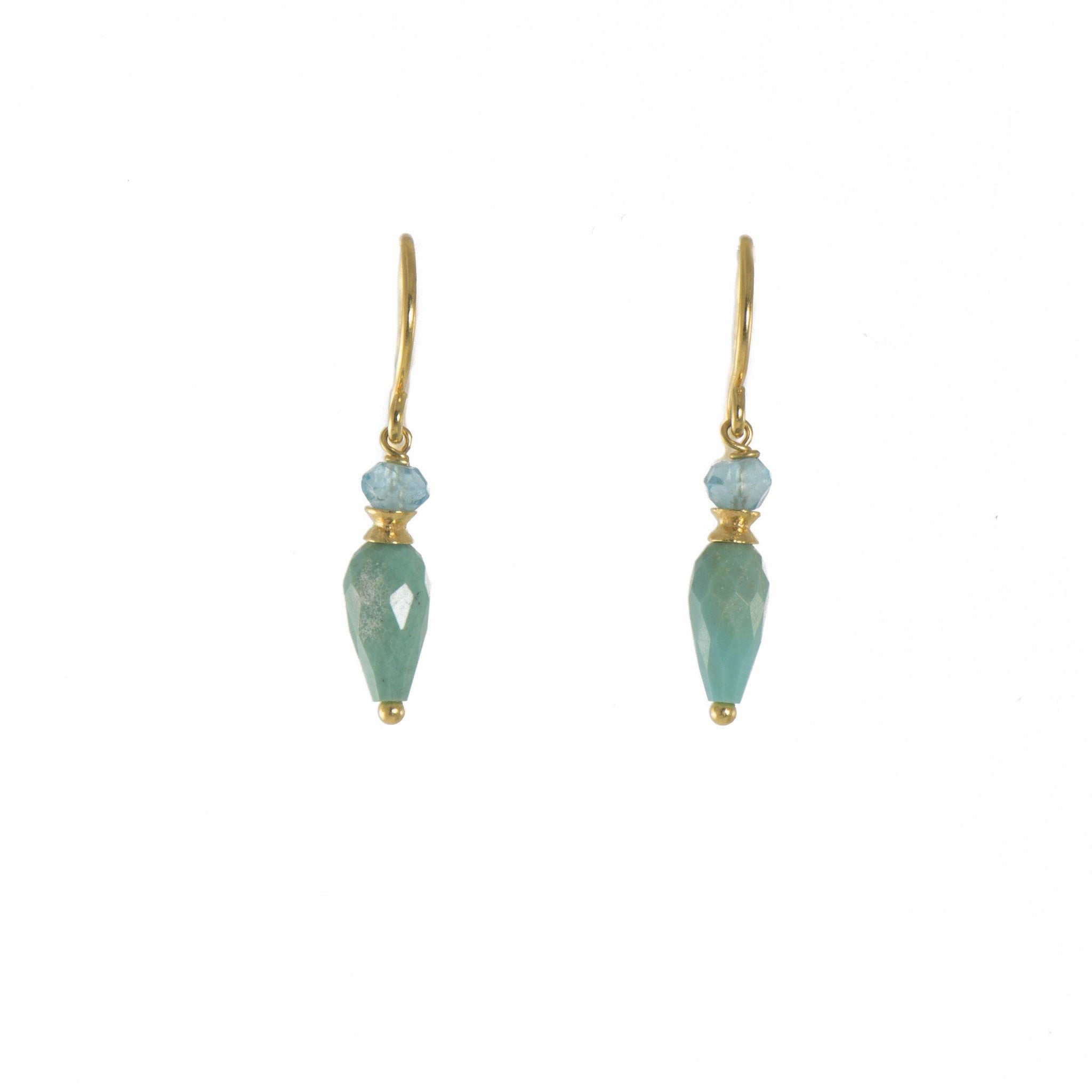 FACETED APATITE AND TURQUOISE FRENCH WIRE EARRINGS FAIR TRADE 24K GOLD VERMEIL - Joyla Jewelry