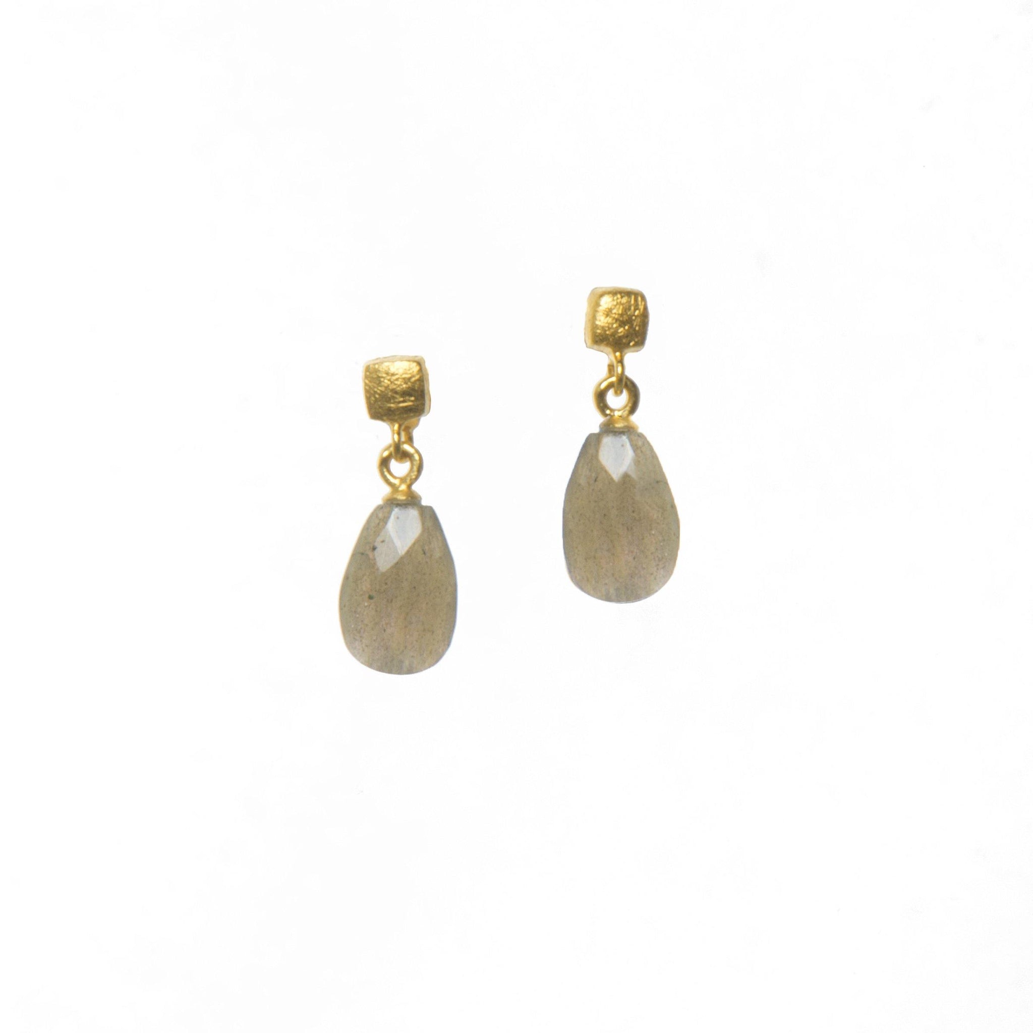 CUBE FACETED LABRADORITE EARRINGS FAIR TRADE 24K GOLD VERMEIL - Joyla Jewelry