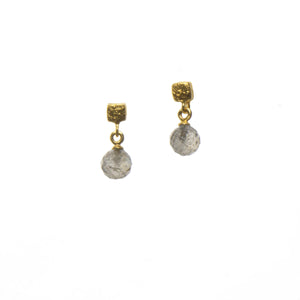 CUBE FACETED EARRINGS ROUND LABRADORITE FAIR TRADE 24K GOLD VERMEIL - Joyla Jewelry