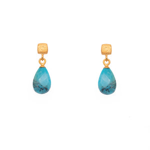 Turquoise Cube Faceted Earrings  24k Gold Vermeil