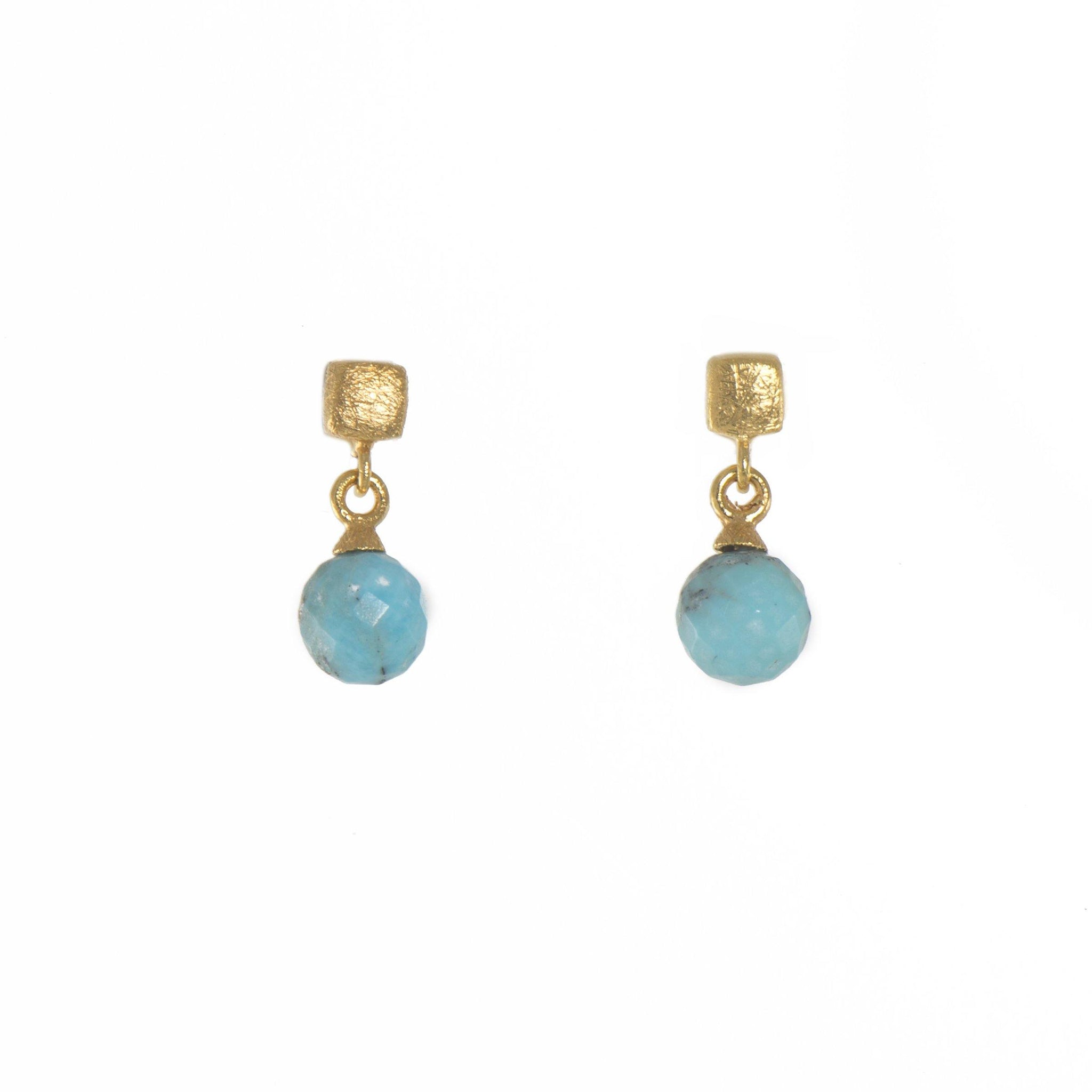 CUBE ROUND FACETED TURQUOISE EARRINGS FAIR TRADE GOLD VERMEIL - Joyla Jewelry