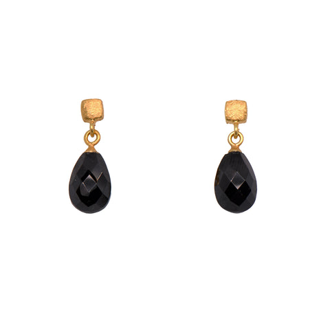 Black Spinel Cube Earrings  24k Gold Vermeil