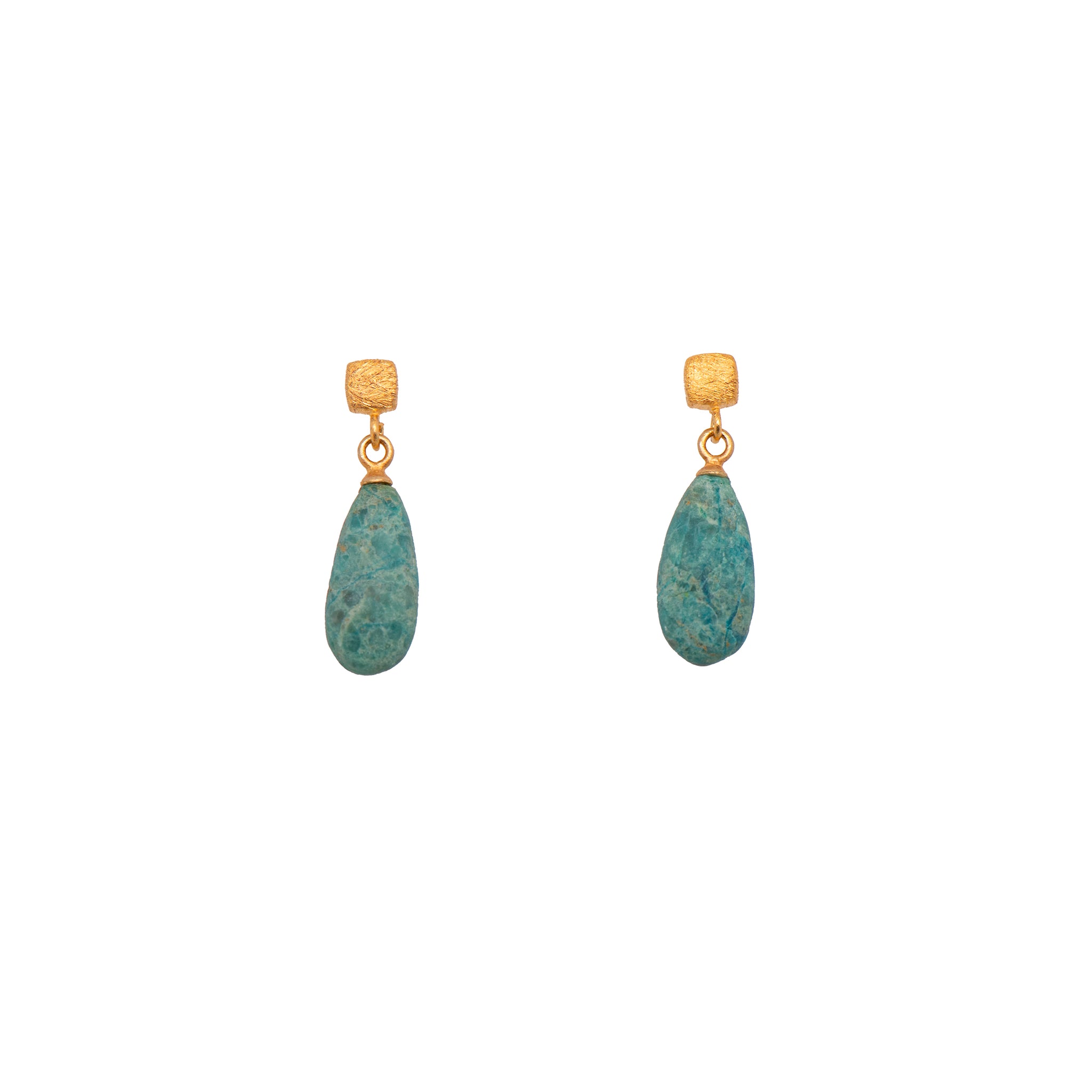 Chrysocolla Cube Earrings 24K Fair Trade Gold Vermeil