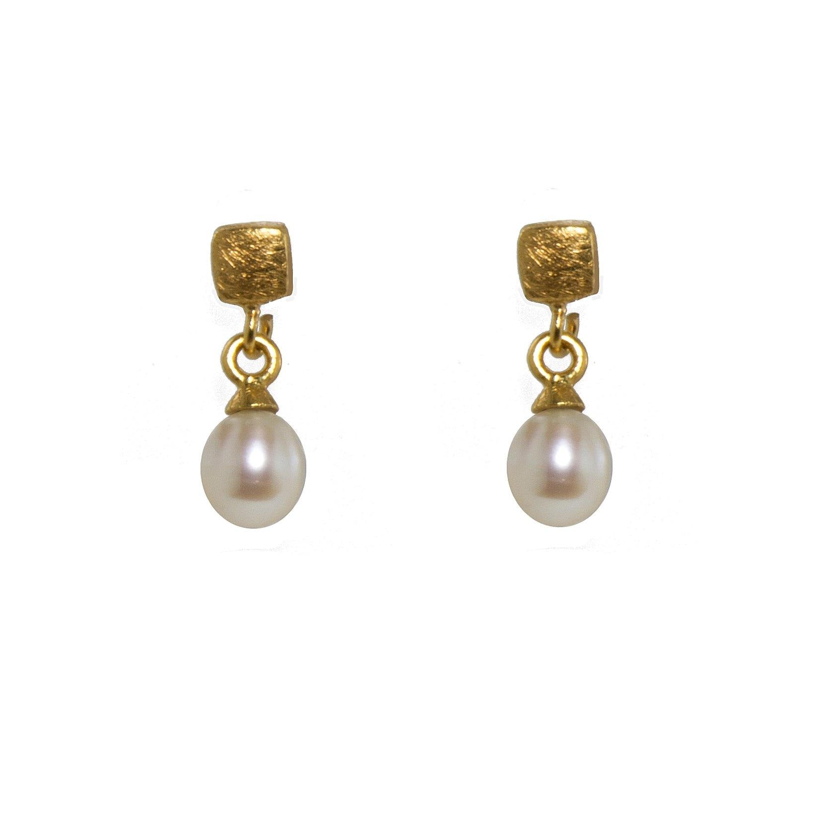 CUBE WHITE PEARL  EARRINGS FAIR TRADE 24K GOLD VERMEIL - Joyla Jewelry