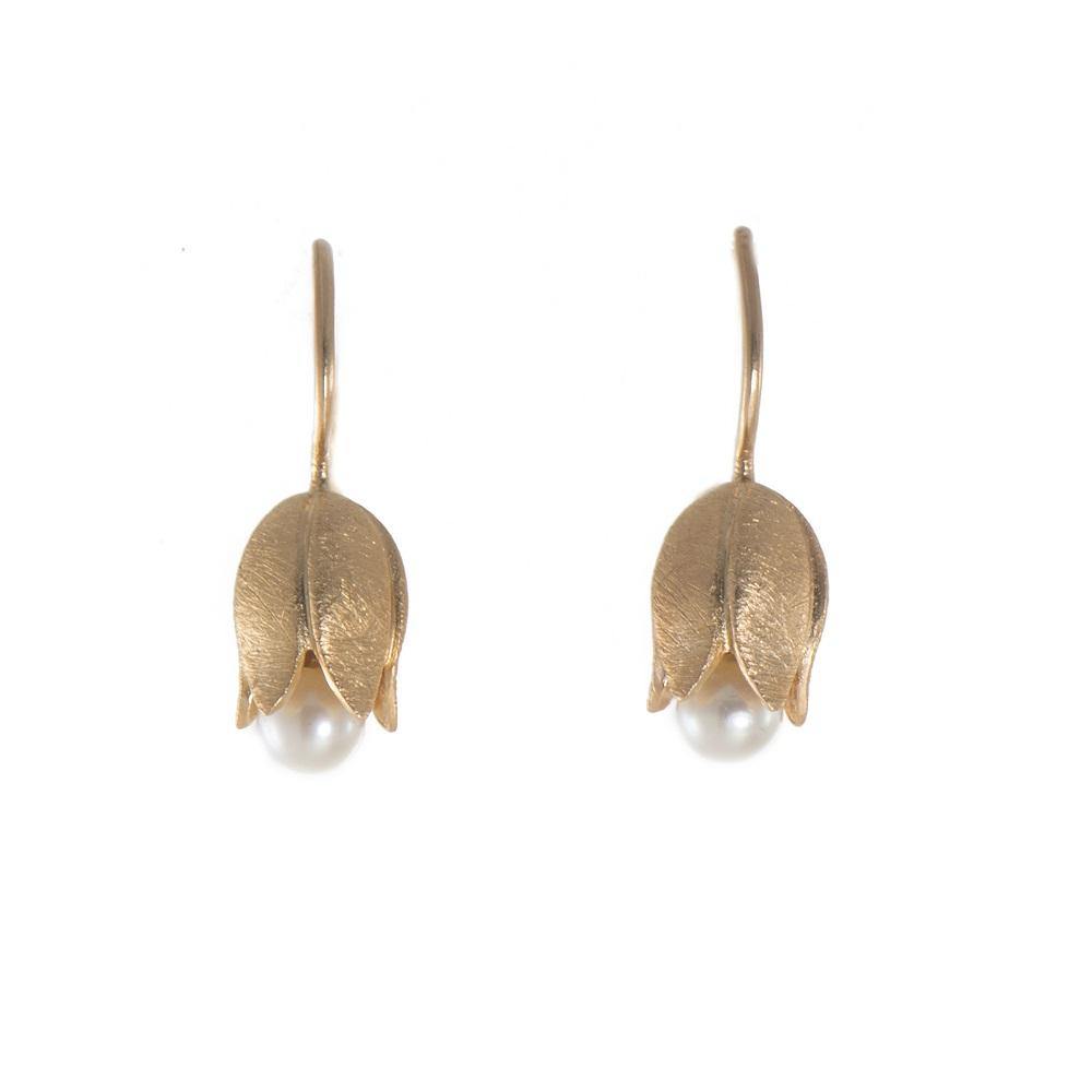 TULIP PEARL FRENCH WIRE EARRINGS FAIR TRADE 24K GOLD VERMEIL - Joyla Jewelry