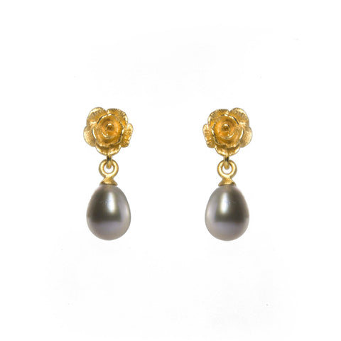 ROSE AND GREY PEARL EARRINGS 24K GOLD VERMEIL - Joyla Jewelry