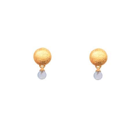 Sky Blue Topaz Faceted Moon Round Earrings 24K Fair Trade Gold Vermeil