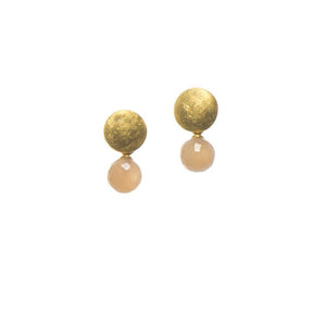 MOON ROUND FACETED PEACH MOONSTONE EARRINGS FAIR TRADE 24K GOLD VERMEIL - Joyla Jewelry