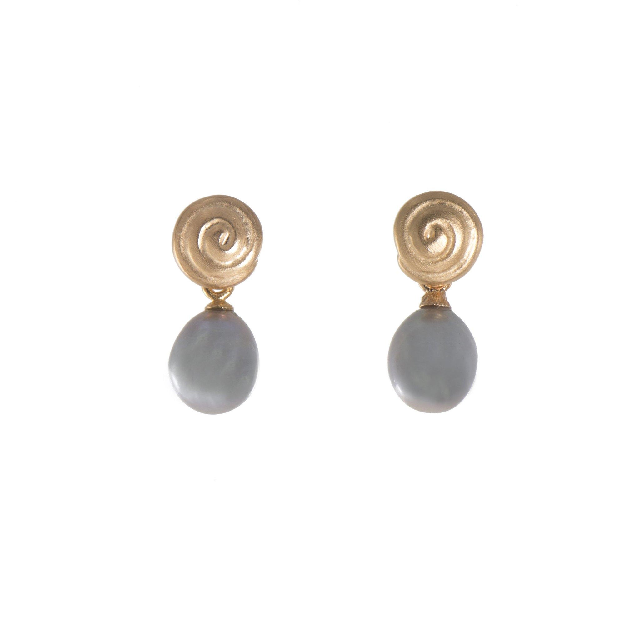 GRATITUDE SWIRL GREY PEARL EARRINGS FAIR TRADE 24K GOLD VERMEIL - Joyla Jewelry