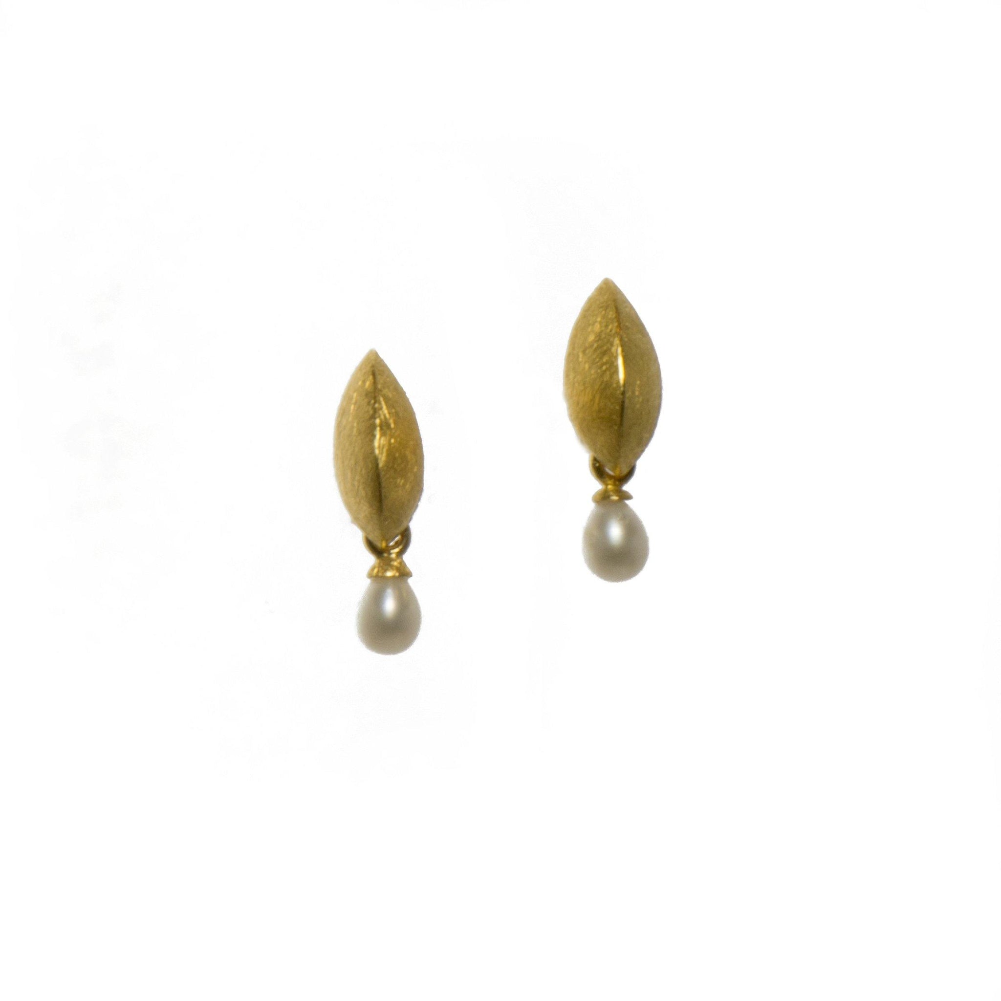 LEAF WHITE PEARL EARRINGS FAIR TRADE 24K GOLD VERMEIL - Joyla Jewelry